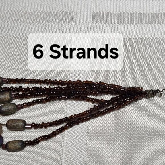 Statement Necklace Brown Beads Floral Shapes Lobster Claw Closure 10 in drop - Picture 7 of 10